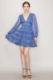 Ina Chiffon Long Sleeve V Neck Lace Trim Mini Dress - Cape Cod Fashionista