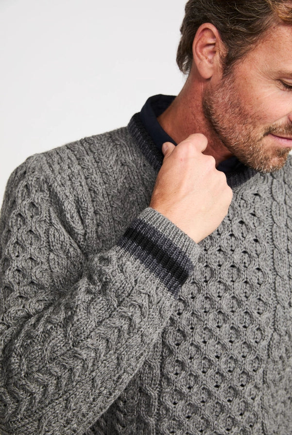 Inishbeg Striped Merino Aran Crew – Men’s Sweater, Made in Ireland