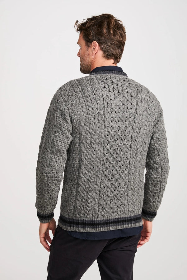 Inishbeg Striped Merino Aran Crew – Men’s Sweater, Made in Ireland