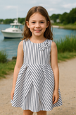 JUSBE KIDS - Cotton Striped Lined Dress – Flower Detail A-Line Dress