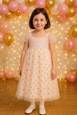 JUSBE Kids: Long Gold/Blush Polka Dot Layered Tulle  Dress