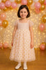 JUSBE Kids: Long Gold/Blush Polka Dot Layered Tulle  Dress