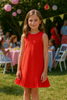 JUSBE- Tween Girls Pleated Hemline Sleeveless Red Dress