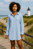 LILA Blue  Drawstring Sleeve Shirt Dress
