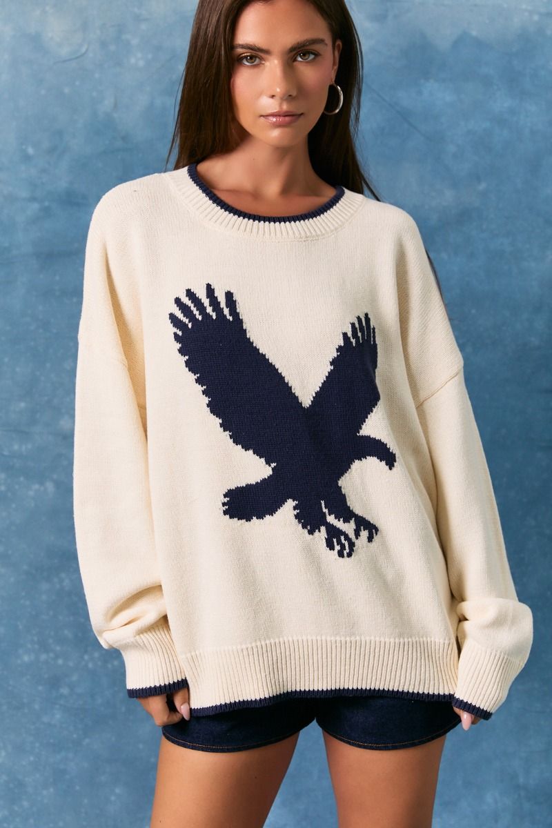 Women’s Cotton Eagle Crew Neck Sweater – Coastal Knit