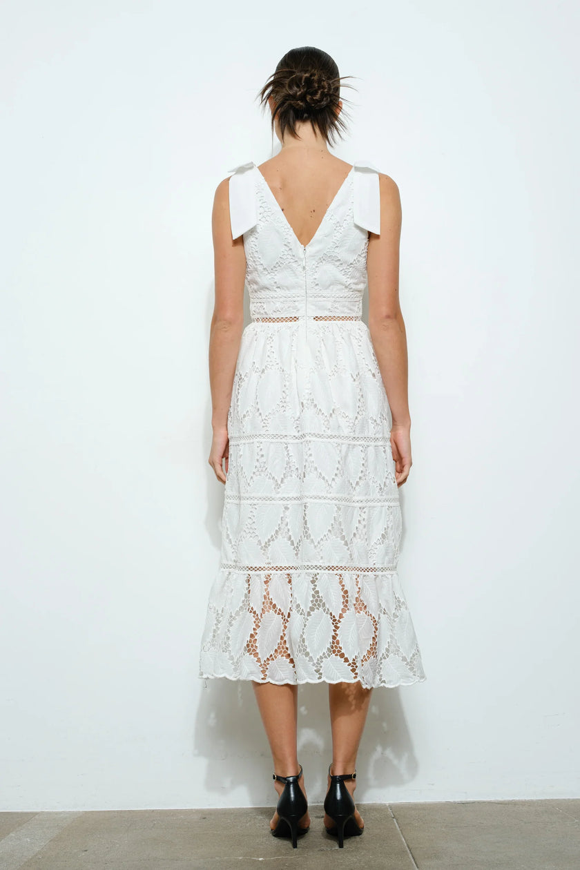 Ina Lace Ribbon Accent Sleeveless Midi Dress
