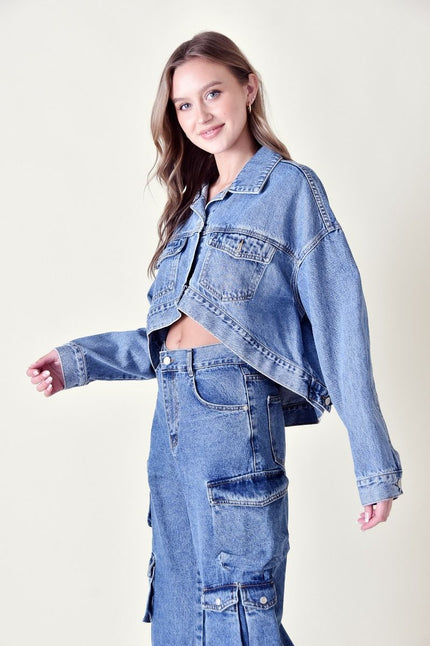 Lana High-Low Women's Crop Light Washed  Denim Jacket