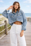 Lana High-Low Women's Crop Light Washed  Denim Jacket