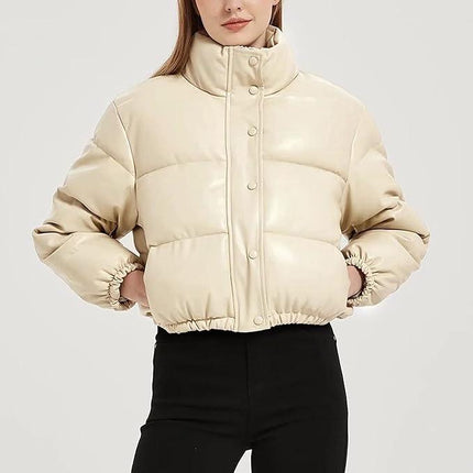 Women's Faux Leather Crop Puffer Jacket