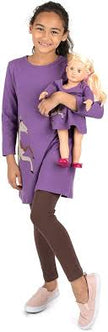 Girls Horse Print Matching Doll Dress Leveret Cotton Outfit