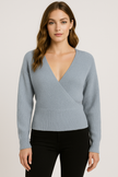 Lightweight Faux Wrap Sweater – Soft Blue