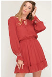 Long Sleeve Smocked Boho Ruffle Hem Dress