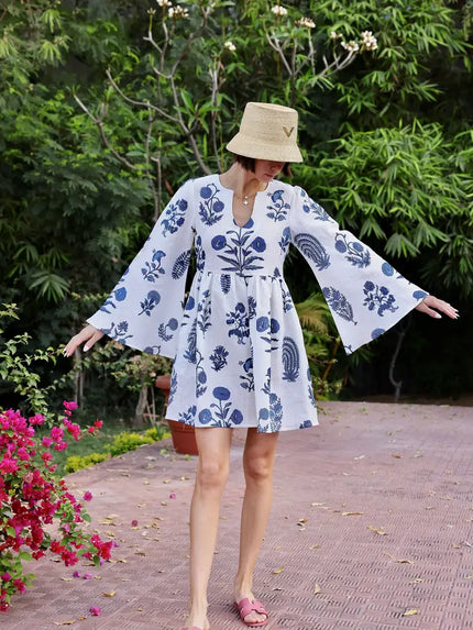 Lugano 100% Linen Hand Printed Mini Dress