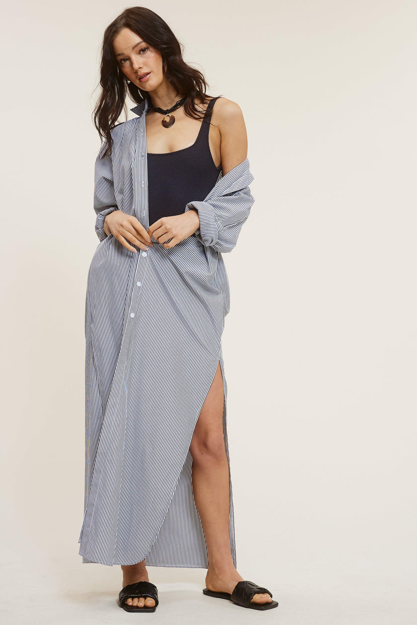Lui Boho Button-Down Maxi Cover-Up Dress