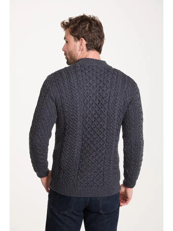 Merino Aran Half Zip Sweater – 100% Merino Wool, Irish Cable Knit