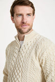 Merino Aran Half Zip Sweater – 100% Merino Wool, Irish Cable Knit