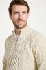 Merino Aran Half Zip Sweater – 100% Merino Wool, Irish Cable Knit