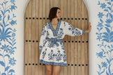 Mykonos Indigo Flower Dress—100% European linen with pockets