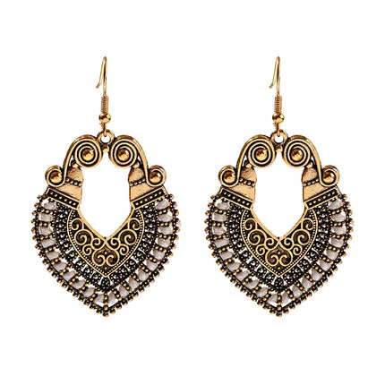 Indian-Inspired Antique Gold Filigree Drop Earrings | 18K PVD