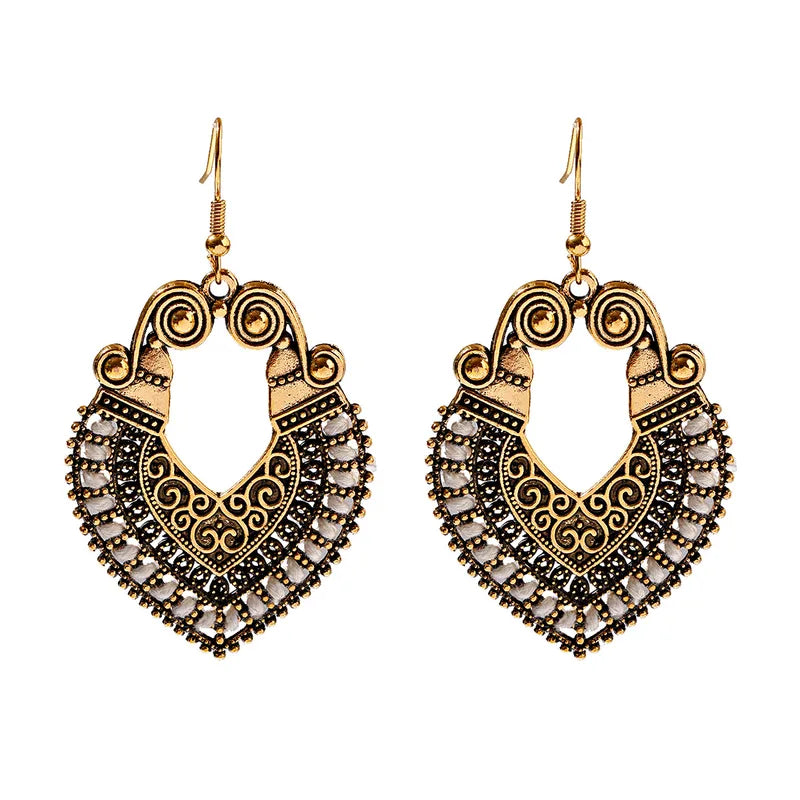 Indian-Inspired Antique Gold Filigree Drop Earrings | 18K PVD