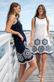 Women’s White Embroidered Linen Blend Mini Dress with Pockets