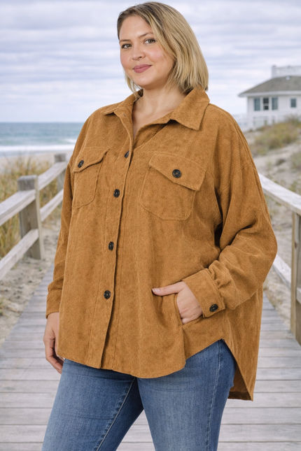 PLUS Oversized Corduroy Button Front Shacket