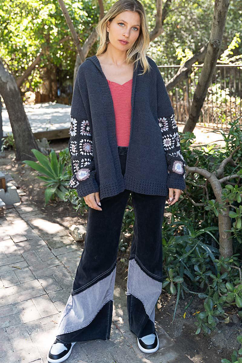 POL Cozy Crochet Granny Square Patchwork Boho Cardigan Hoodie