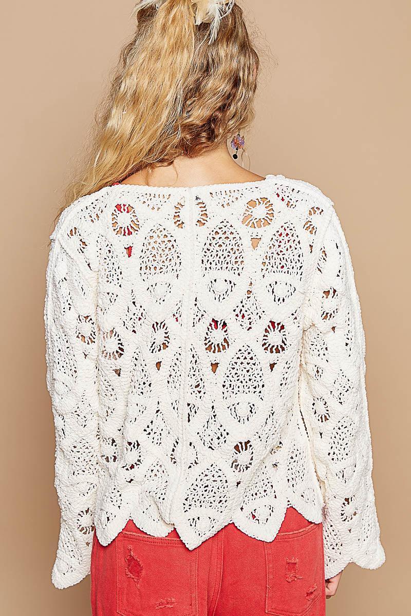 POL Cotton Crochet Boho Button-Down Cardigan - Cape Cod Fashionista