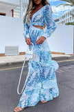 Sky Blue Vacation Lantern Cutout Maxi Dress