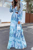 Sky Blue Vacation Lantern Cutout Maxi Dress