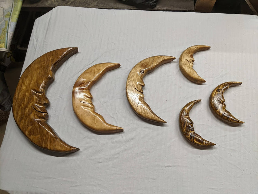 Cape Cod Hand-Carved Wooden Moon Wall Art – Coastal Celestial Decor by D.Q.R.