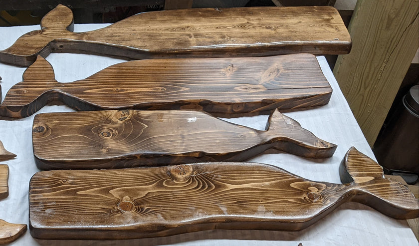 Coastal Whale Wall Decor – Hand Carved Cape Cod Wood Whale Sculpture Pod