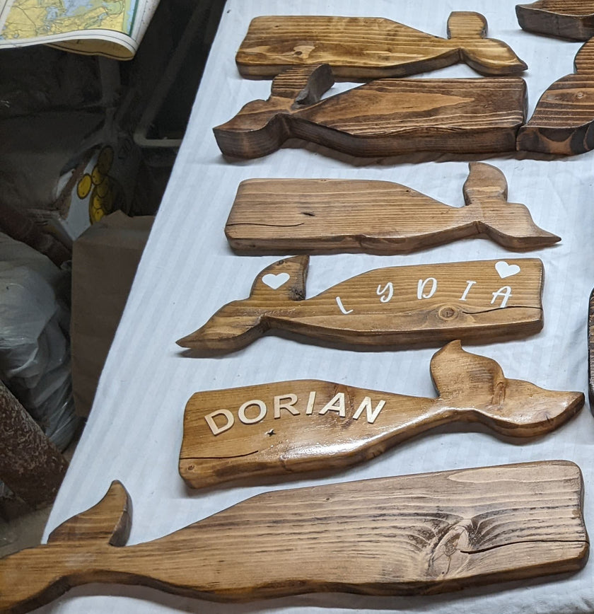 Coastal Whale Wall Decor – Hand Carved Cape Cod Wood Whale Sculpture Pod
