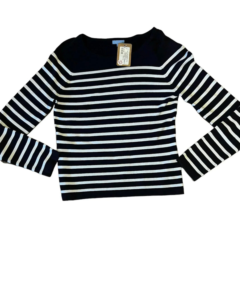 J. McLaughlin Leeward Leather Shoulder Striped Sweater Size SMALL - Cape Cod Fashionista