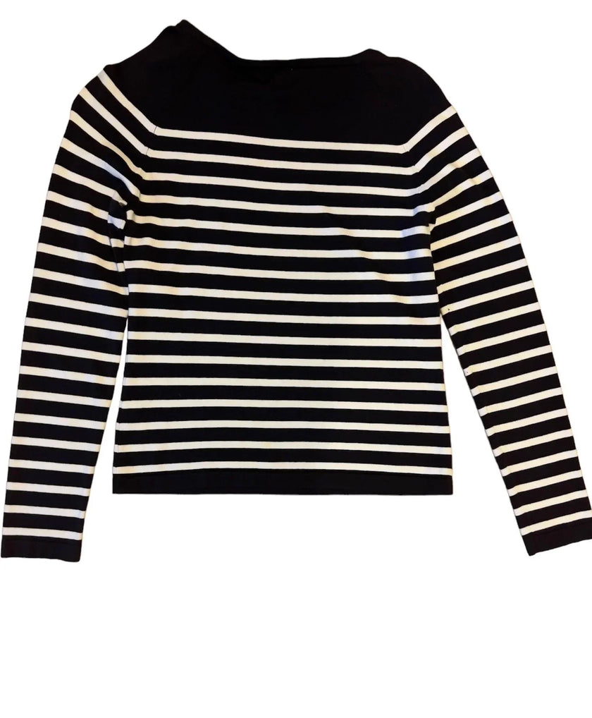 J. McLaughlin Leeward Leather Shoulder Striped Sweater Size SMALL - Cape Cod Fashionista