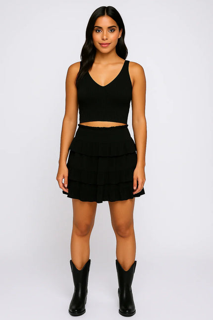 Radiant Ruffle Flirty Boho Tiered Layered  Seasonless Skyler Skirt