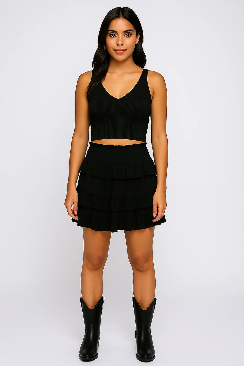 Radiant Ruffle Flirty Boho Tiered Layered  Seasonless Skyler Skirt