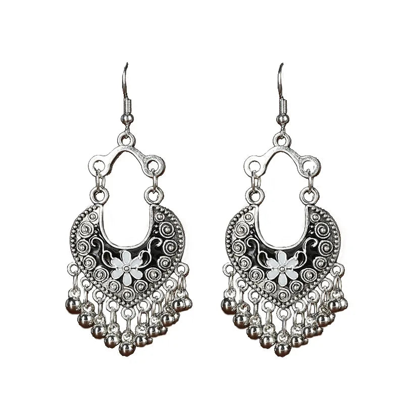 Indian-Inspired Boho Chandbali Floral Bell Tassel Earrings | Gold & Silver