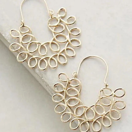 Retro Gold Geometric Openwork Drop Earrings | Boho Statement Jewelry