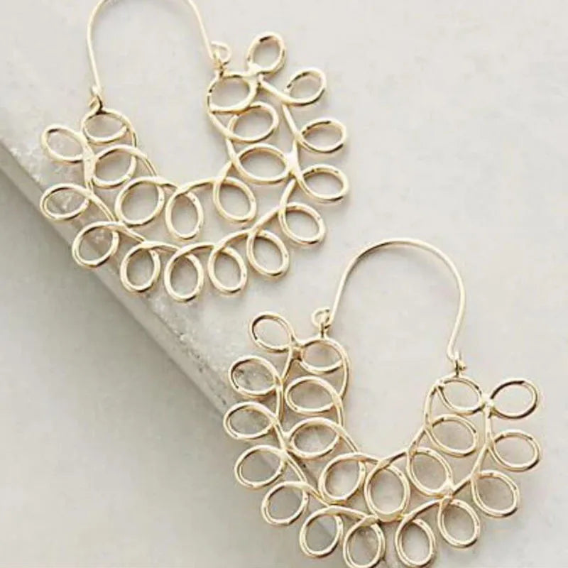 Retro Gold Geometric Openwork Drop Earrings | Boho Statement Jewelry