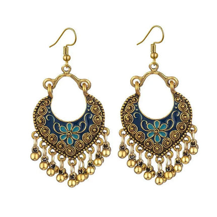 Indian-Inspired Boho Chandbali Floral Bell Tassel Earrings | Gold & Silver