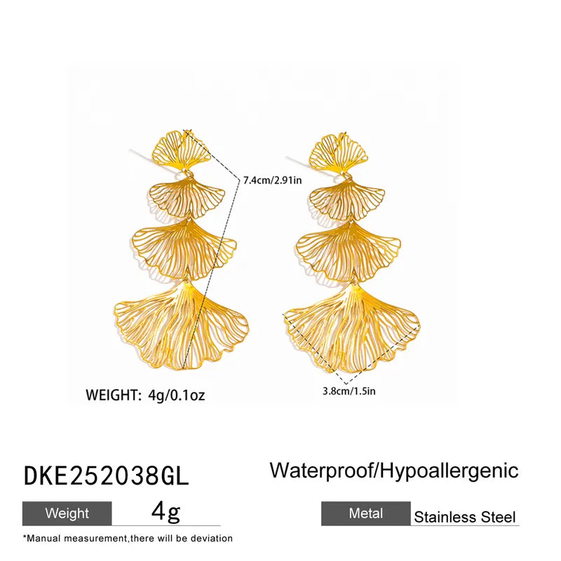 Cascading Ginkgo Leaf Drop Earrings | Gold & Silver