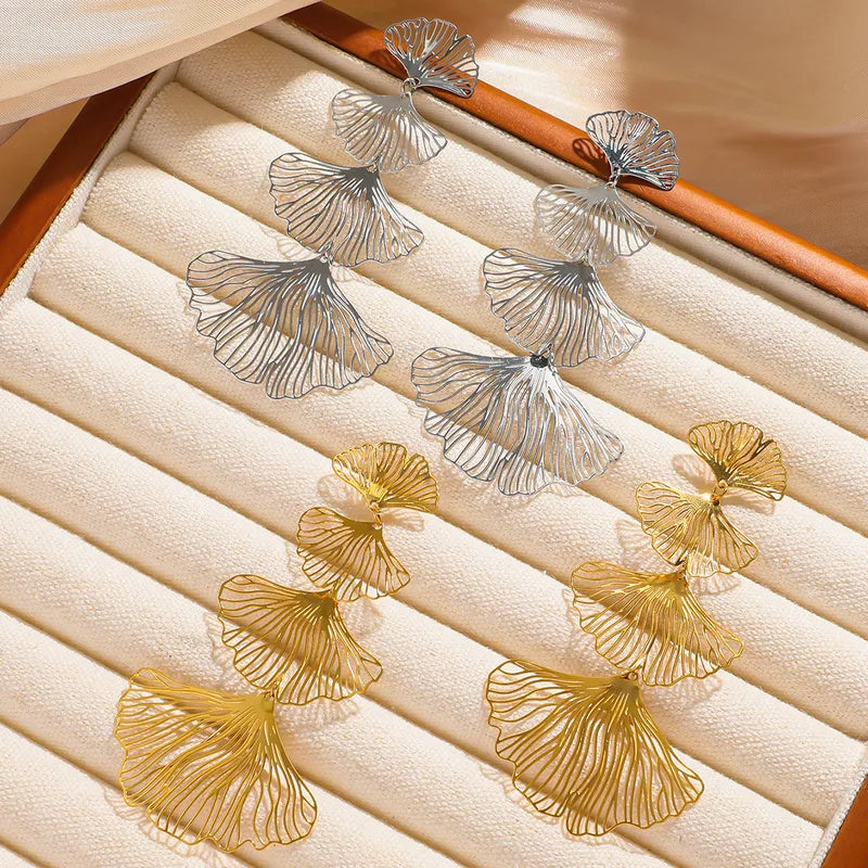 Cascading Ginkgo Leaf Drop Earrings | Gold & Silver