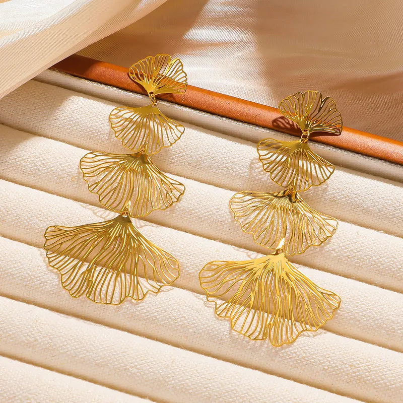 Cascading Ginkgo Leaf Drop Earrings | Gold & Silver