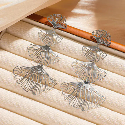 Cascading Ginkgo Leaf Drop Earrings | Gold & Silver