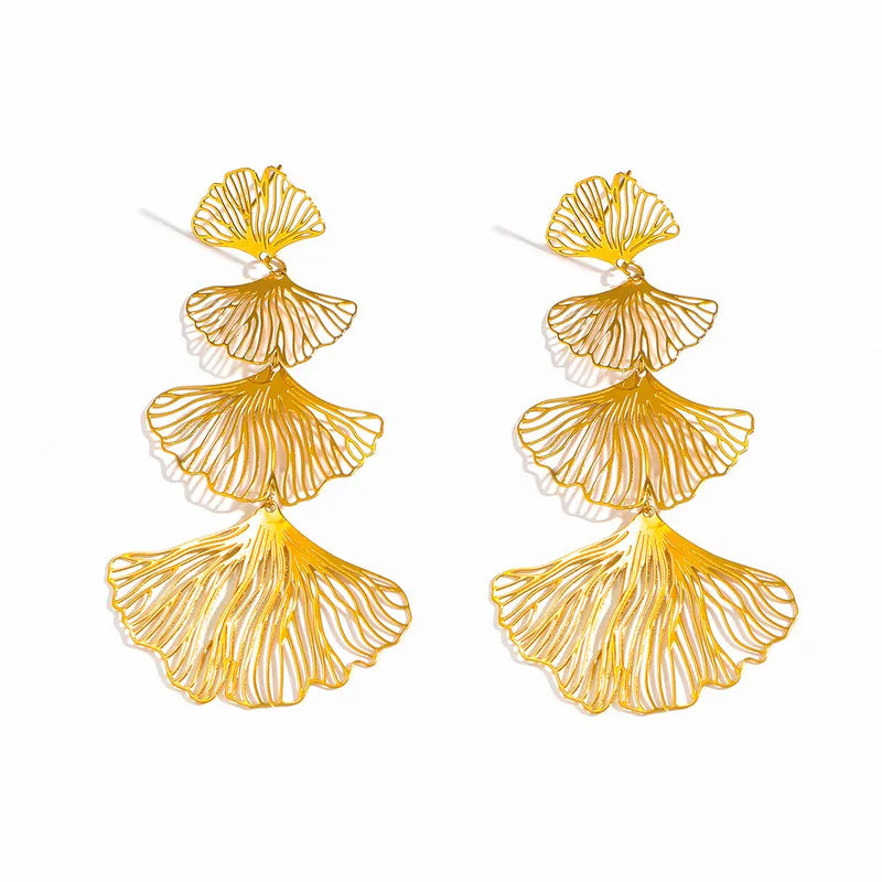 Cascading Ginkgo Leaf Drop Earrings | Gold & Silver