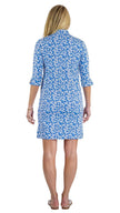   women’s blue and white coral shift dress UPF 50 golf dress back view