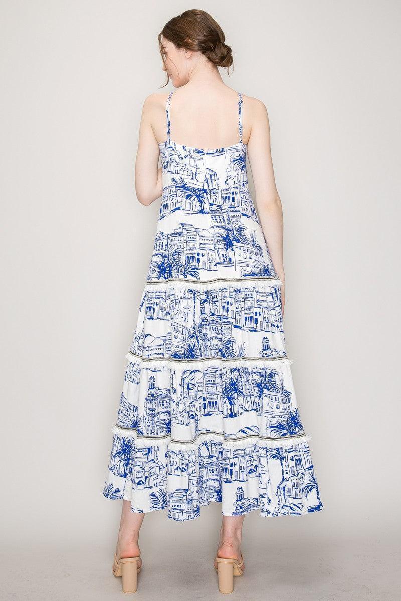 Skyler's Summer Scenery Print Fringe Maxi Dress