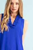 Women's solid woven ruffle neck dress