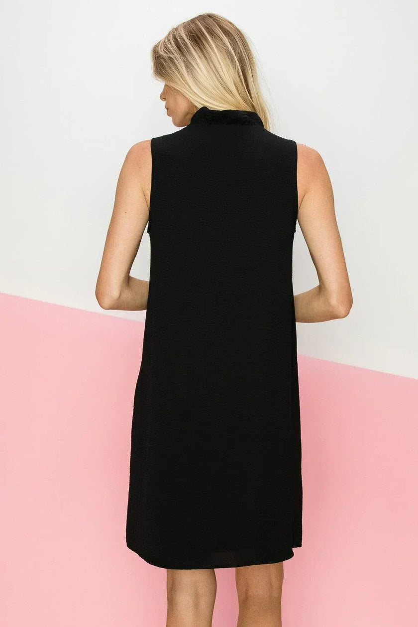 Women's solid woven ruffle neck dress - Cape Cod Fashionista